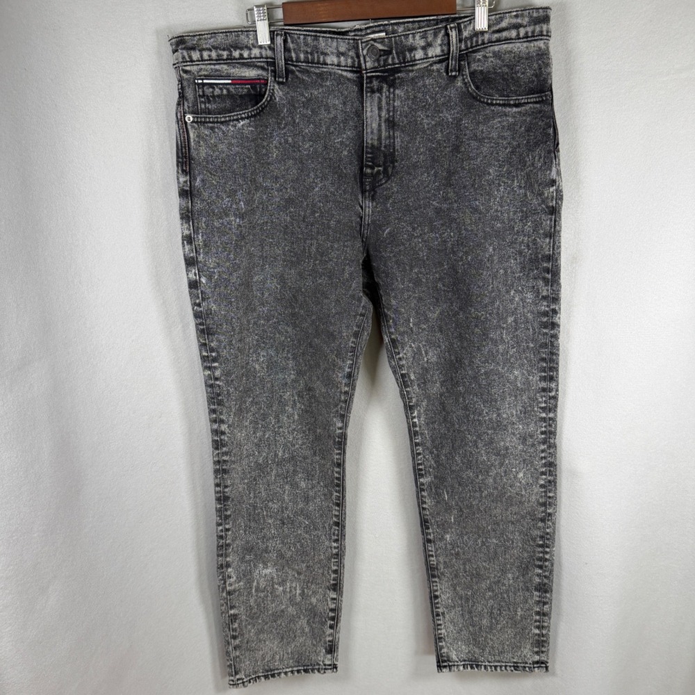 Y2K Tommy Hilfiger Jeans Mens W40 L32 Slim Acid Wash Grey Denim Preppy EUC